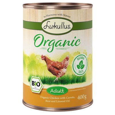 Lukullus Organic Adult Pui cu morcovi (fără gluten) 6 x 400 g