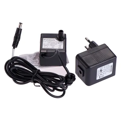 Petmate bomba de fonte de baixa tensão com adaptador de rede, modelo 12V-200LVG, adequada para AC 230V, 50Hz, altura máxima de elevação 60 cm.