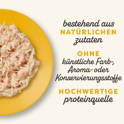 Bestehend aus natürlichen Zutaten, ohne künstliche Farb-, Aroma- oder Konservierungsstoffe. Hochwertige Proteinquelle.