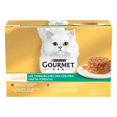 Jumbopack Gourmet Gold Raffiniertes Ragout 96 x 85 g - Rind, Huhn, Lamm, Truthahn