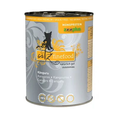 Catz Finefood våtfoder med känguru, monoprotein, utan spannmål, inga djurförsök, 98% köttandel, tillverkat för Zooplus.