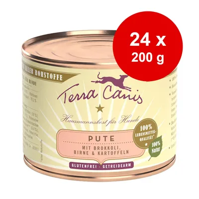 Terra Canis Hausmannskost für Hunde Pute mit Brokkoli, Birne & Kartoffeln, glutenfrei, 24 x 200 g. 100 % lebensmittel-qualität, 100 % natur, getreidearm.
