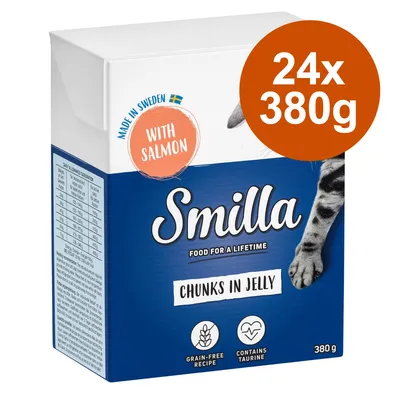 Smilla Chunks in Jelly mit Lachs, Made in Sweden, 24x380g, getreidefreie Rezeptur, enthält Taurin.