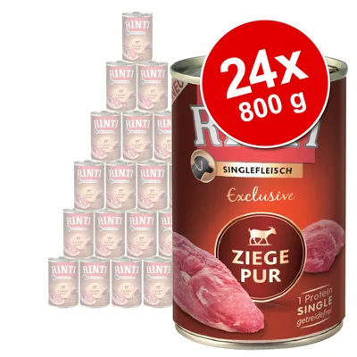 RINTI Singlefleisch Exclusive Ziege Pur, 24×800 g konzerv. Viditelné texty: 1 Protein Single, getreidefrei.