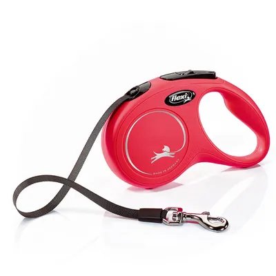 Flexi Classic hundkoppel i rött, med ergonomiskt handtag och utdragbart band. Made in Germany.