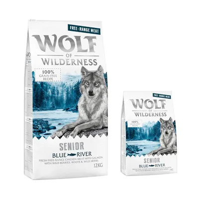 Wolf of Wilderness Senior "Blue River" - Freilandhuhn & Lachs - 12 + 2 kg gratis! 14 kg