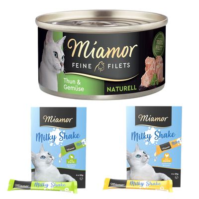 Miamor: 6 x 80 g Feine Filets Naturelle + Milky Shake, 8 x 20 g gratis!