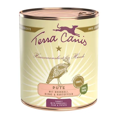 Terra Canis Hausmannskost for dogs, turkey with broccoli, pear & potatoes. 100% human grade, 100% natural, gluten-free.