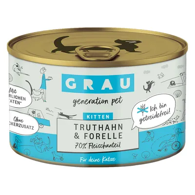 Ekonomipack: GRAU Kitten Grain Free 24 x 200 g - Kalkon & öring