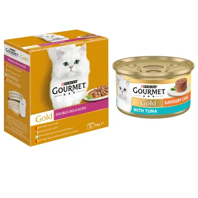 96 x 85g Gourmet Gold Wet Cat Food + 24 x 85g Gourmet Wet Cat Food Free! * - Double Delicacies Multipack (96 x 85g) + Tuna Savoury Cake (24 x 85g)