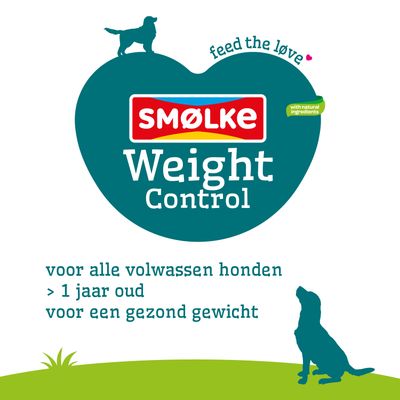 Smølke Weight Control met natuurlijke ingrediënten. Voor alle volwassen honden vanaf 1 jaar, voor een gezond gewicht.
