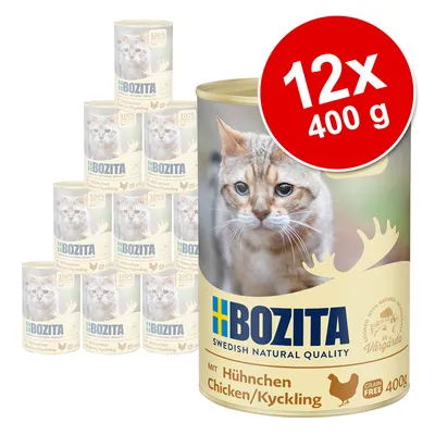 Bozita hrana za mačke, 12x 400g konzervi s piletinom, bez žitarica, Swedish Natural Quality, proizvedeno u Vårgårda.