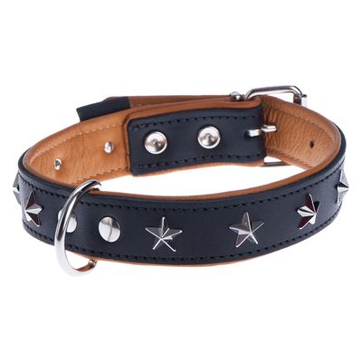 Heim Lederhalsband Stars, schwarz/beige Größe 50: 38 - 46 cm Halsumfang