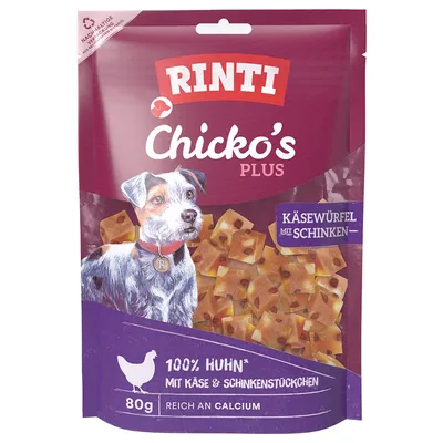 RINTI Chicko Plus, ser i kawałki szynki - 12 x 80 g