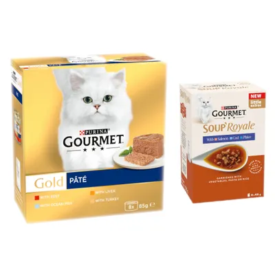 96x85g Gourmet Gold Wet Cat Food + 24x45g Soup Royale Wet Cat Food Free! * - Senior Ocean Fish & Salmon Pâté Recipes Mega Pack (96 x 85g) + Soup Royale Fish Selection (Salmon, Plaice, Cod) (24 x 45g) 96x85g Gourmet Gold Wet Cat Food + 24x45g Soup Royale Wet Cat Food Free! * - Senior Ocean Fish & Salmon Pâté Recipes Mega Pack (96 x 85g) + Soup Royale Fish Selection (Salmon, Plaice, Cod) (24 x 45g)