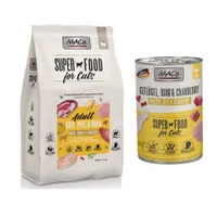 MAC´s Kombi-Paket: 12 x 400 g Nassfutter + 2 x 1,5 kg Superfood Trockenfutter   - 12 x 400 g Geflügel, Rind & Cranberry + 2 x 1,5 kg Adult Ente, Pute & Huhn 