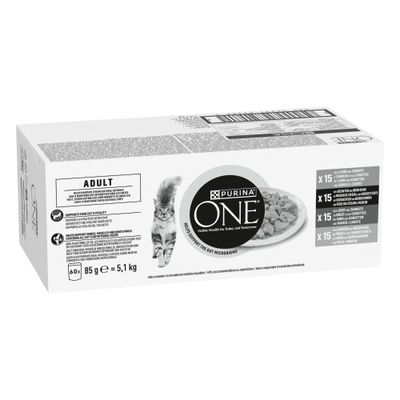 PURINA ONE Adult Cat Mix Meat & Vegetables - 60 x 85 g