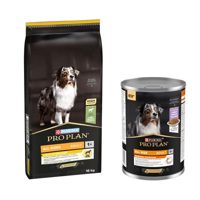PURINA PRO PLAN: 16 кг суха храна + All Size Adult Everyday Nutrition в желе, 12 x 400 г подарък! - All sizes Adult Light Sterilised с агнешко, 16 кг + пуешко в желе, 12 x 400 г
