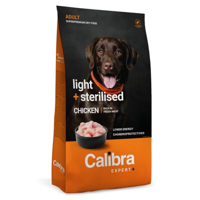 Calibra Expert+ light + sterilised Chicken, reich an frischem Fleisch, lower energy, chondroprotectives, Adult Superpremium Trockenfutter.