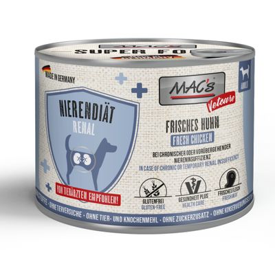 MAC's Vetcare Nierdieet Renal, verse kip & rund. Aanbevolen door dierenartsen bij nierinsufficiëntie. Glutenvrij, Gezondheid Plus, vers vlees. Zonder toegevoegde suikers, Made in Germany.