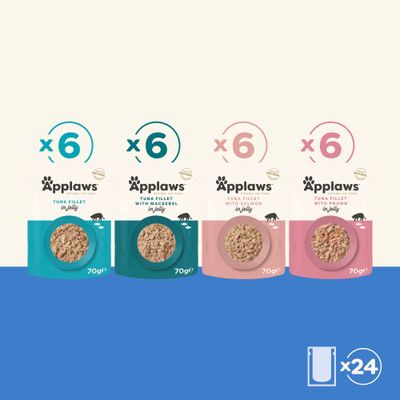 Applaws Adult Mixed Pack Cat Pouches in Jelly 70g - Fish Selection: 4 Varieties (24 x 70g)