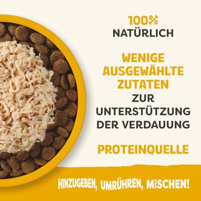 100% natürlich, wenige ausgewählte Zutaten zur Unterstützung der Verdauung, Proteinquelle. Hinzugeben, umrühren, mischen!