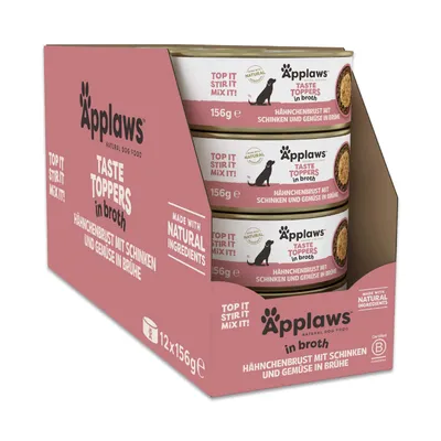 Applaws Taste Toppers Natural in Brühe 12 x 156 g - Huhn mit Schinken Applaws Taste Toppers Natural in Brühe 12 x 156 g - Huhn mit Schinken