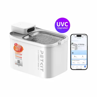 PETKIT EVERSWEET MAX 2 mit UVC Upgraded, spülmaschinenfest. Smartphone zeigt App-Steuerung und Energiemanagement. PETKIT EVERSWEET MAX 2 mit UVC Upgraded, spülmaschinenfest. Smartphone zeigt App-Steuerung und Energiemanagement.