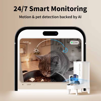 24/7 Smart Monitoring. Bewegungserkennung und Haustiererkennung durch KI, Full HD Live-Übertragung, PETKIT Futterautomat mit Kamera.