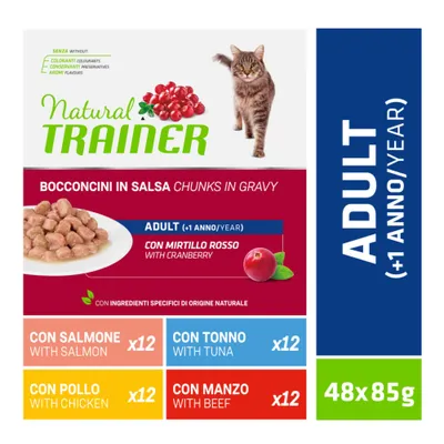 Natural Trainer Bocconcini Adult - 48 x 85 g Mixpaket (Rind, Hähnchen, Lachs, Thunfisch)