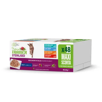 Natural Trainer Bocconcini Adult - 48 x 85 g Sterilised míchané balení (hovězí, krůtí, tuňák, treska) Natural Trainer Bocconcini Adult - 48 x 85 g Sterilised míchané balení (hovězí, krůtí, tuňák, treska)