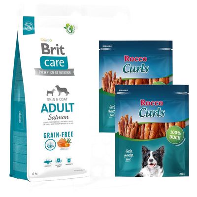 10 zł taniej! Brit karma sucha dla psa, 12 / 15 kg + Rocco Curls, kaczka, 400 g Grain-Free Adult, łosoś