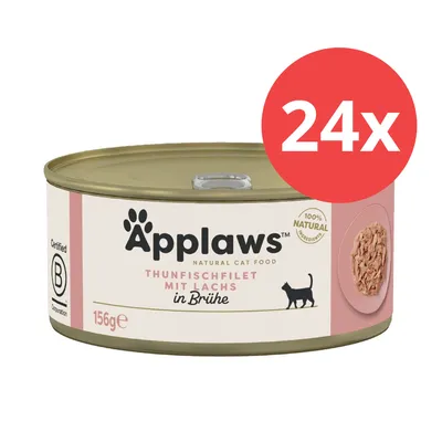 Applaws Thunfischfilet mit Lachs in Brühe, 156g Dose, 24x Packung. 100% natürliche Zutaten, Certified B Corporation.