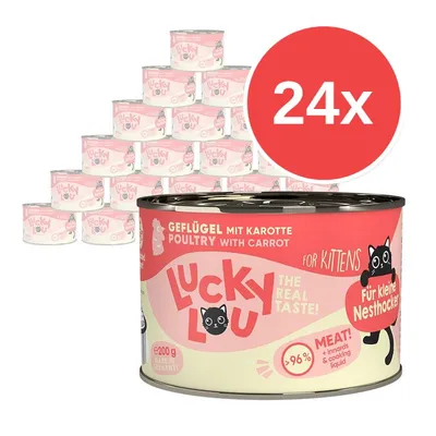 24× konzerv Lucky Lou Geflügel mit Karotte, Poultry with Carrot, for Kittens, 200 g, >96 % meat, Made in Germany, Für kleine Nesthocker