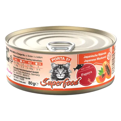 Porta 21 Superfood 6 x 80 g pour chat - maquereau, papaye 
