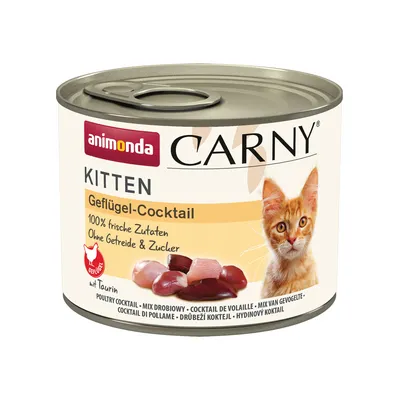 Animonda Carny Kitten Siipikarjacocktail, 100 % tuoreita ainesosia, viljaton ja sokeriton, tauriinilla. Kissanruokapurkki.
