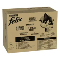 Jumbopack Felix "So gut wie es aussieht" Gelee 120 x 85 g - Fleisch Mixpaket 2 (Rind, Lachs, Huhn, Thunfisch)