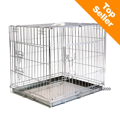 Metalowa klatka dla zwierząt z drzwiczkami i wysuwaną tacą, oznaczenie Top Seller w prawym górnym rogu.