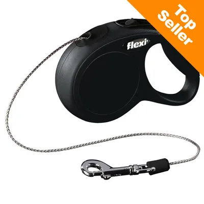 Flexi svart rullkoppel med metallkrok, texten 'Top Seller' i orange hörn Flexi svart rullkoppel med metallkrok, texten 'Top Seller' i orange hörn