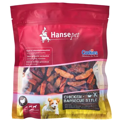 Hansepet Cookies Delikatessen za pse, Chicken Barbecue Style, 86 % piščanec, z nizko vsebnostjo maščob, lahko prebavljive, nežno sušene v pečici, brez dodanih žit.