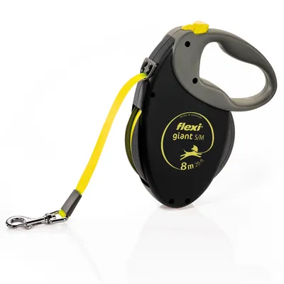 flexi Giant szalagpóráz, M-L-XL, fekete/neonsárga, 8 m - M méret (max. 25 kg)