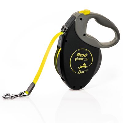 flexi Giant szalagpóráz, M-L-XL, fekete/neonsárga, 8 m M méret (max. 25 kg)