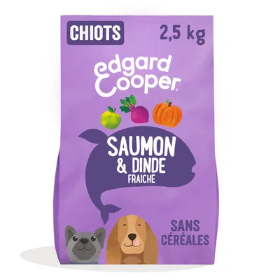 Edgard Cooper nourriture pour chiots, 2,5 kg, au saumon frais et dinde, sans céréales.
