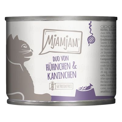 MjAMjAM Duo 6 x 200 g saftiges Huhn & Kaninchen an gedämpftem Kürbis
