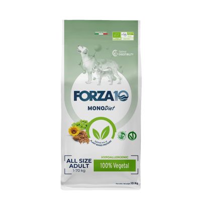 Forza10 Bio Vegetal All Breeds Canine Formula, 10kg. Biologico, con alghe e olio di girasole. Per cani da 1 a 70 kg. Riduce le intolleranze alimentari.