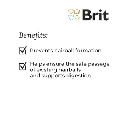 Brit Care Anti Hairball Paste, NO SUGAR ADDED, PREVENTION BY NUTRITION, +Taurine, FIBRE-RICH FORMULA ENCOURAGES EASY PASSAGE OF HAIRBALLS, TAURINE ENSURES PROPER HEART, EYE AND BRAIN FUNCTION