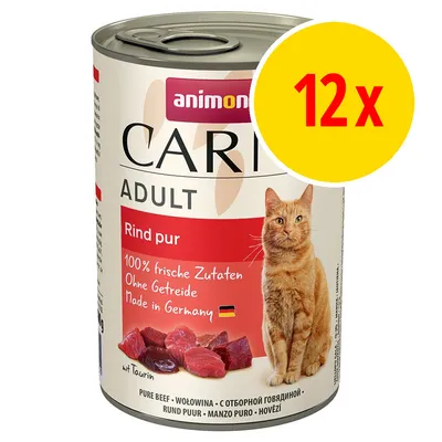 Animonda Carny Adult pure beef, 100% fresh ingredients, grain-free, made in Germany. Pack contains 12 cans.