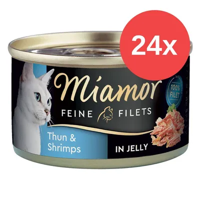 Miamor Feine Filets Thun & Shrimps in Jelly, 100% Filet, 24x Dosen.