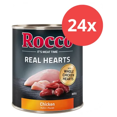 Rocco Real Hearts Huhn, Dose 800g mit ganzen Hühnerherzen. Packungseinheit: 24x.