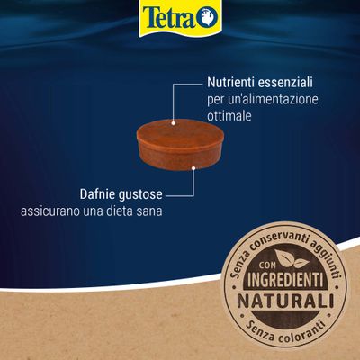 Tetra. Nutrienti essenziali per un'alimentazione ottimale, gustose dafnie per una dieta sana. Con componenti naturali, senza additivi né coloranti.